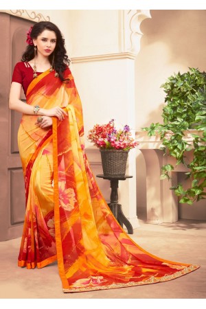 Yellow Colored Printed Faux Georgette Saree 61025