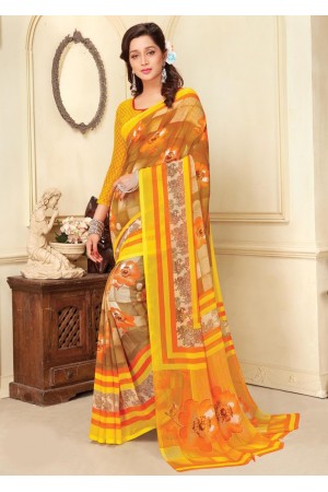 Yellow Colored Printed Faux Georgette Saree 89012