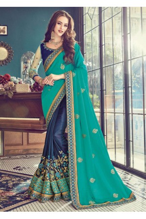 Blue Satin Embroidered  Saree 24352