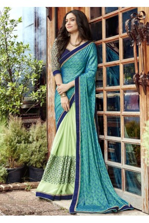 Green Faux Georgette Embroidered Festive Saree 97073