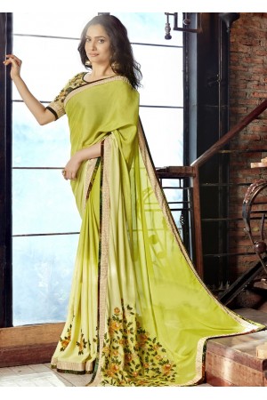 Green Faux Georgette Embroidered Festive Saree 97076