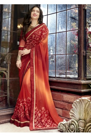Maroon Faux Georgette Embroidered Festive Saree 97072
