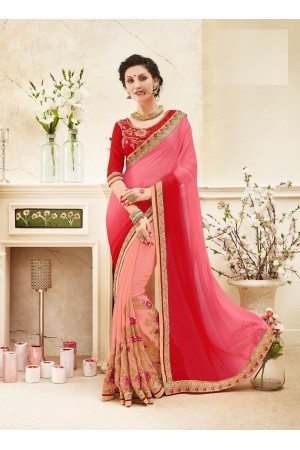 Party wear red pink red color saree