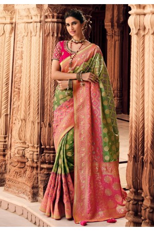 Green silk festival wear saree 10136