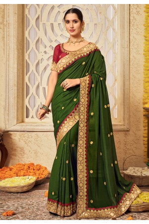 Green silk festival wear saree 3008