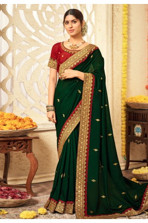 Green silk saree with blouse 3003