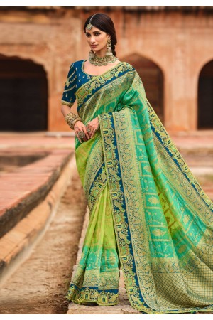 Green silk saree with blouse 4809