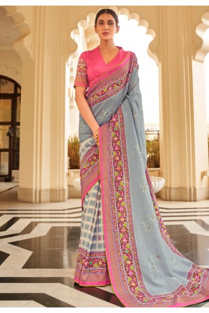 Grey silk saree with blouse 247