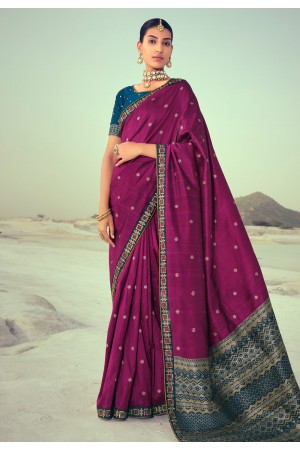 Magenta silk saree with blouse 4229