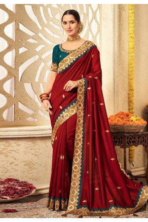 Maroon silk saree with blouse 3001