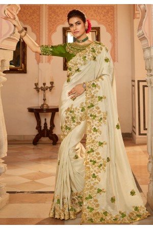 Off white viscose festival wear saree 7008