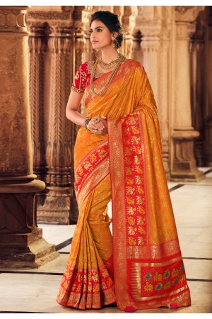 Orange silk festival wear saree 10138