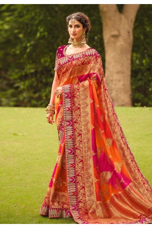 Orange silk saree with blouse 4801