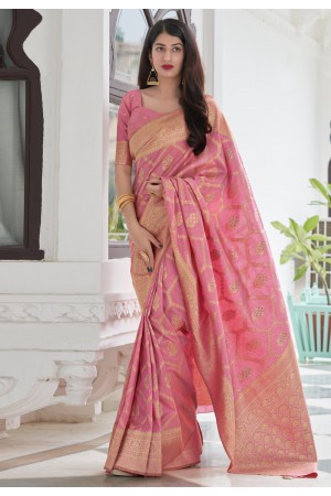 Pink banarasi saree with blouse 6005