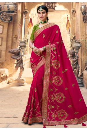 Pink satin georgette saree with blouse 1112
