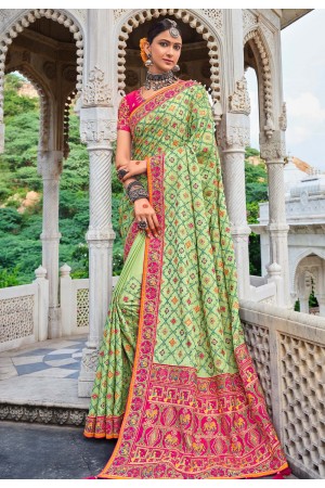 Pista green satin saree with blouse 5902