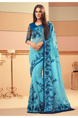 Sky blue silk festival wear saree 6104