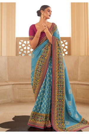 Sky blue silk saree with blouse 239