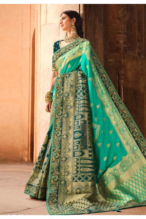 Turquoise silk festival wear saree 4808
