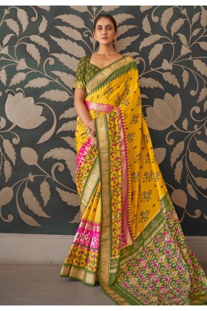 Yellow silk saree with blouse 114A