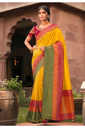 Yellow silk saree with blouse 13365