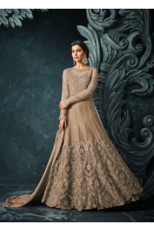 Beige Net Trouser Style Anarkali Suit 1206a