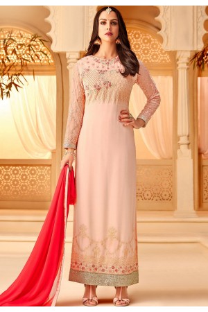 light pink georgette embroidered trouser style suit 5117