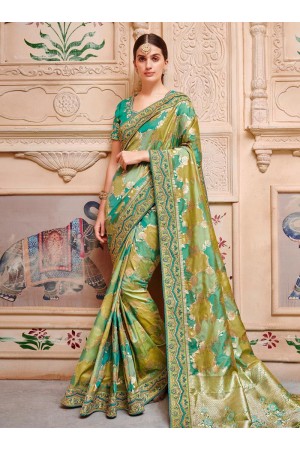 Green color pure banarasi silk indian wedding saree 2002