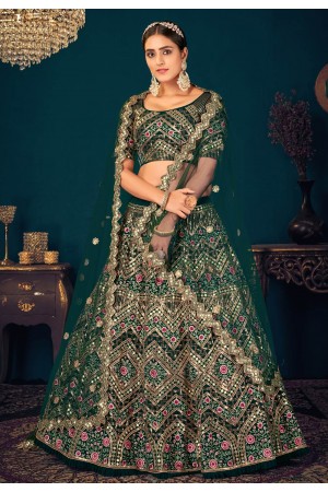 Green georgette sequins work lehenga choli 1814