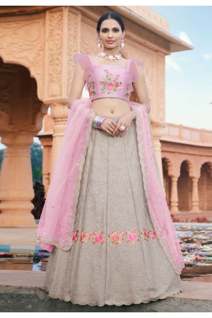 Grey satin embroidered lehenga choli 4223