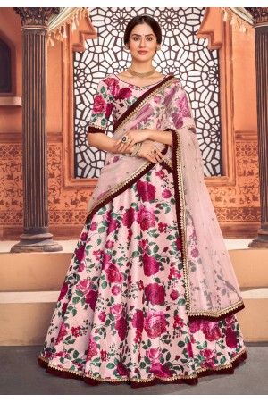 Pink taffeta floral lehenga choli 1733