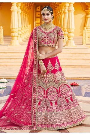 Pink velvet bridal lehenga choli 8310