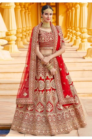 Red velvet bridal lehenga choli 8312