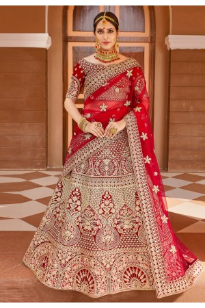 Red velvet bridal lehenga choli 8318