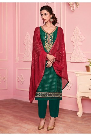 Green georgette pant style suit 2016