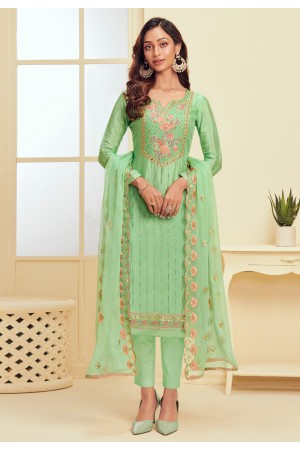 Light green georgette pant style suit 2012