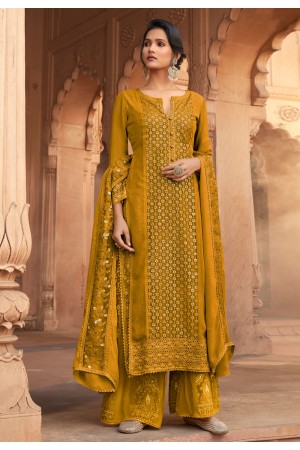 Mustard georgette palazzo suit 11001