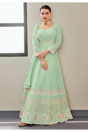Sea green georgette embroidered long anarkali suit 116