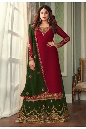 Shamita shetty maroon georgette palazzo suit 8431