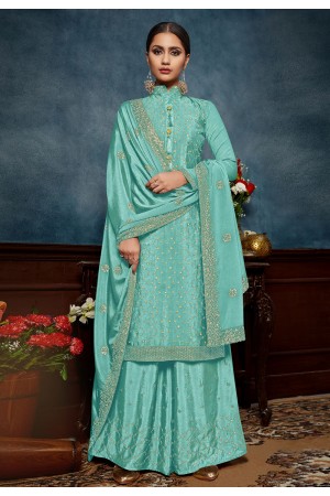 Sky blue chinon palazzo suit 4603B