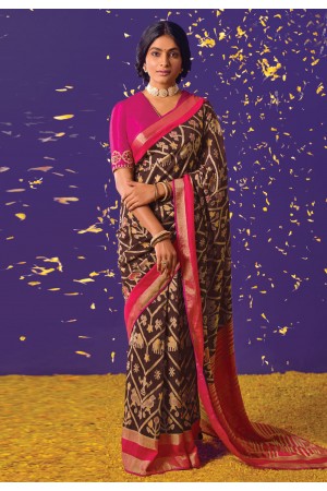Brasso Saree with blouse in Brown colour 16005