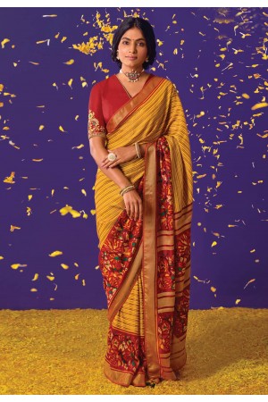 Brasso Saree with blouse in Mustard colour 16011