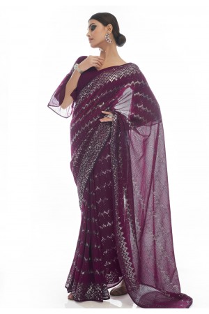 Georgette sequence Saree with blouse in Purple colour 21003