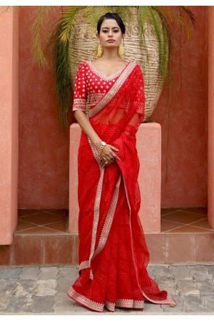 Organza Saree with blouse in Red colour 3287A