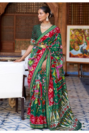 Patola silk Saree with blouse in Green colour 348D