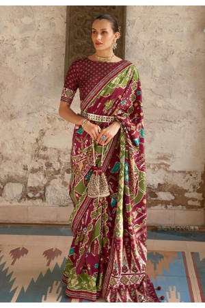 Patola silk print Saree in Maroon colour 348E
