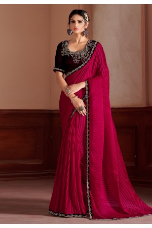 Satin silk designer Saree in Magenta colour 427D