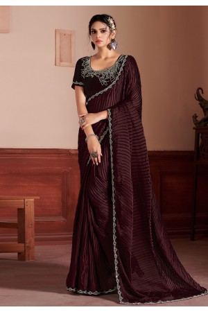 Satin silk designer Saree in Wine colour 427B