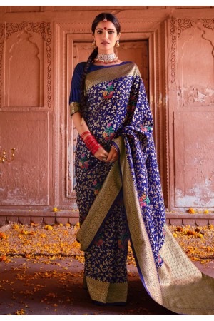 Silk Saree with blouse in Blue colour 18002