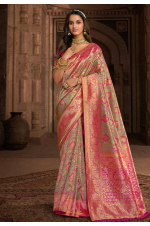 Silk Saree with blouse in Light green colour 10179